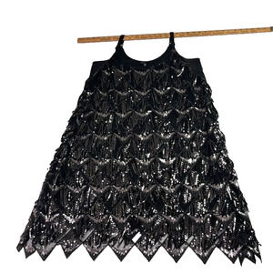 Torrid Mini Sequin Fringe Dress 00 Flapper Shift Gatsby Black Lined - costume